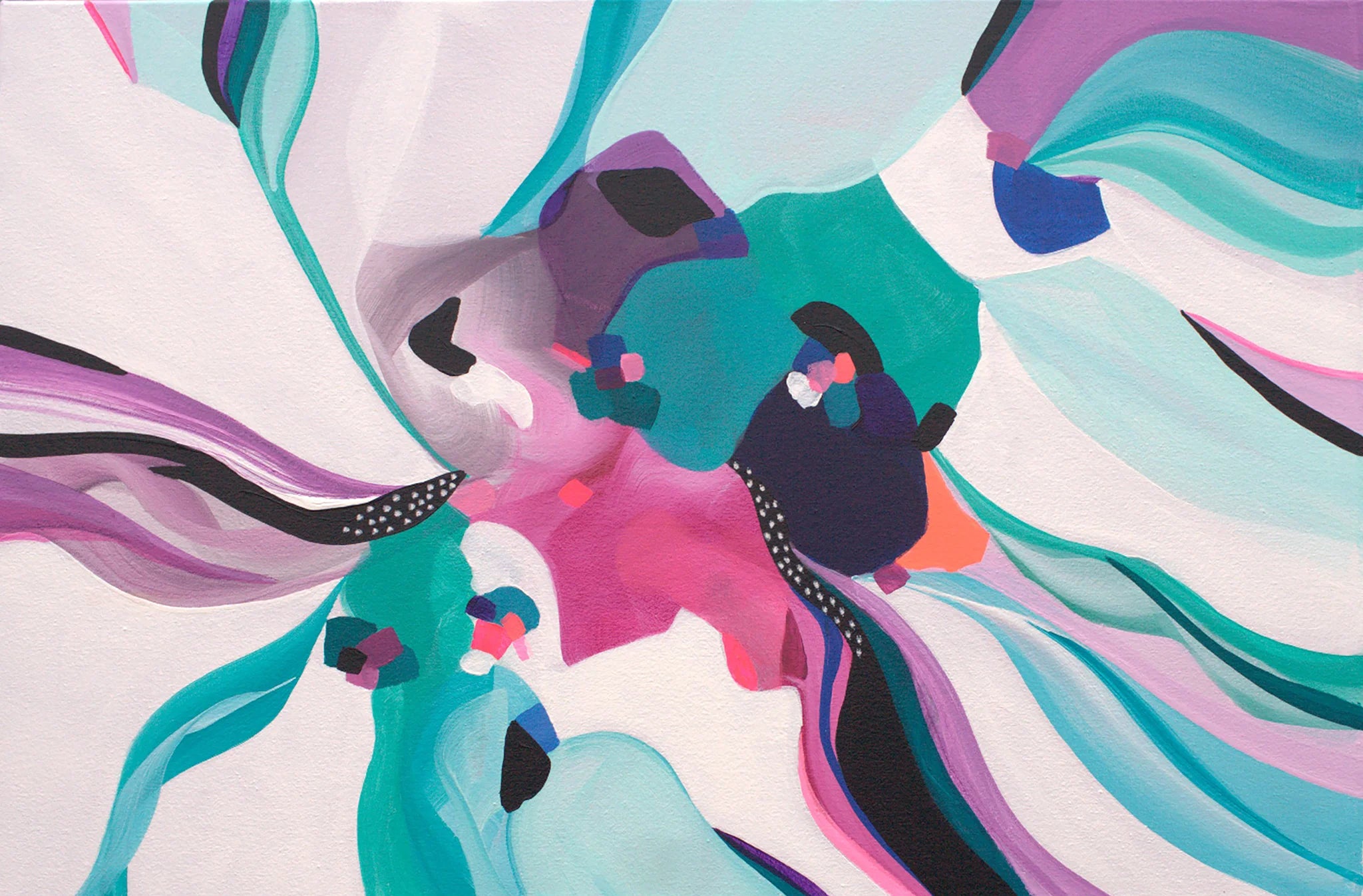 Colorful abstract design with flowing lines and shapes on a light background