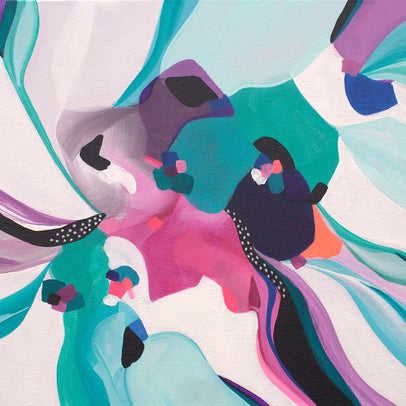 Colorful abstract design with flowing lines and shapes on a light background