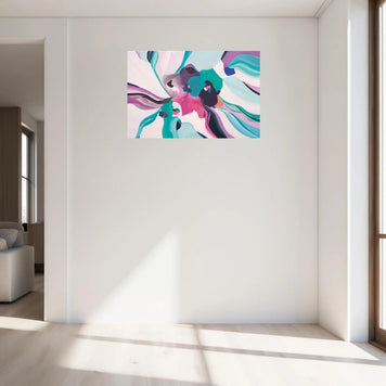 Abstract painting on a wall in a modern living room