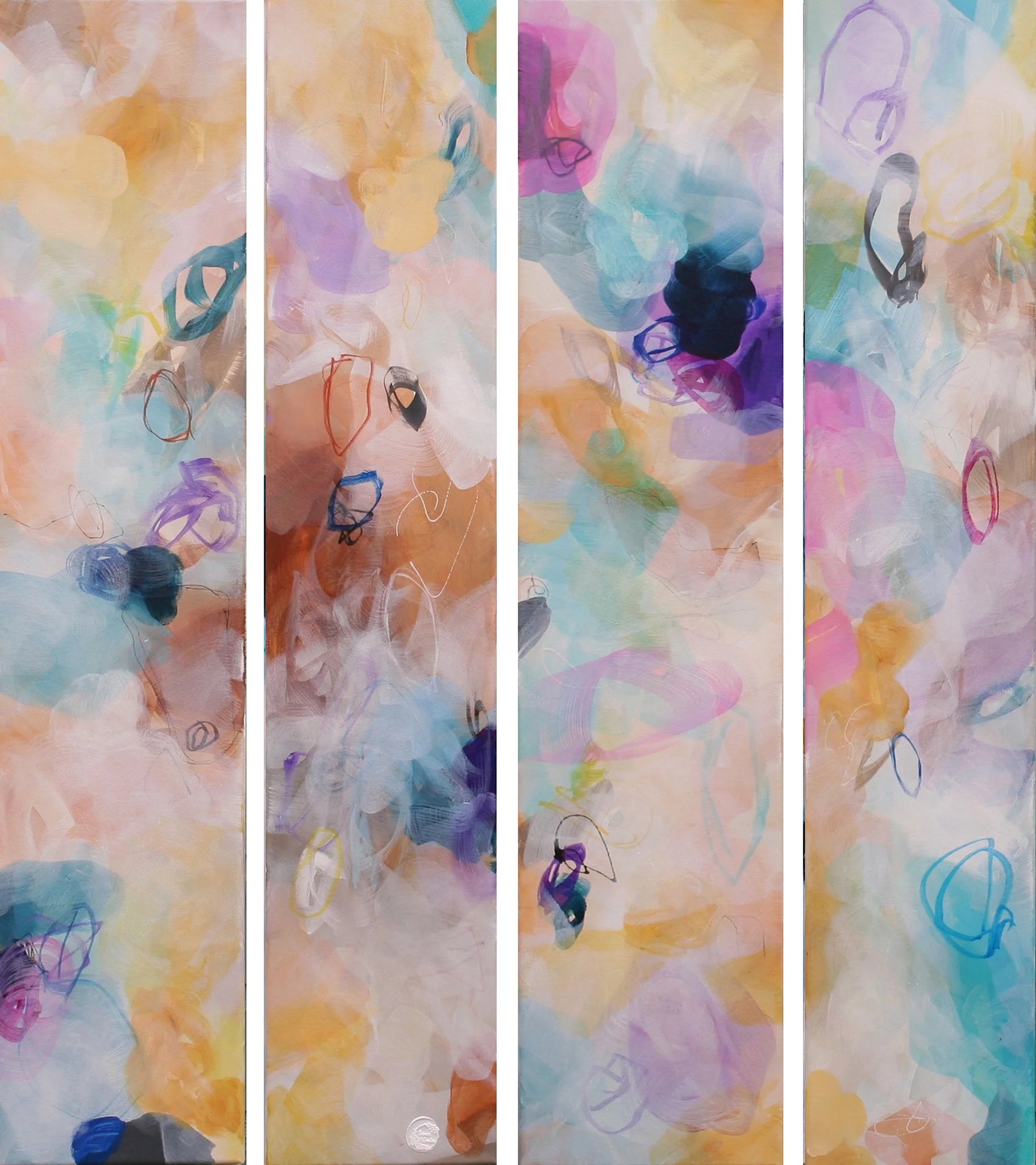 Colorful abstract art with watercolor textures on a white background