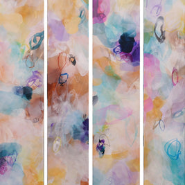 Colorful abstract art with watercolor textures on a white background