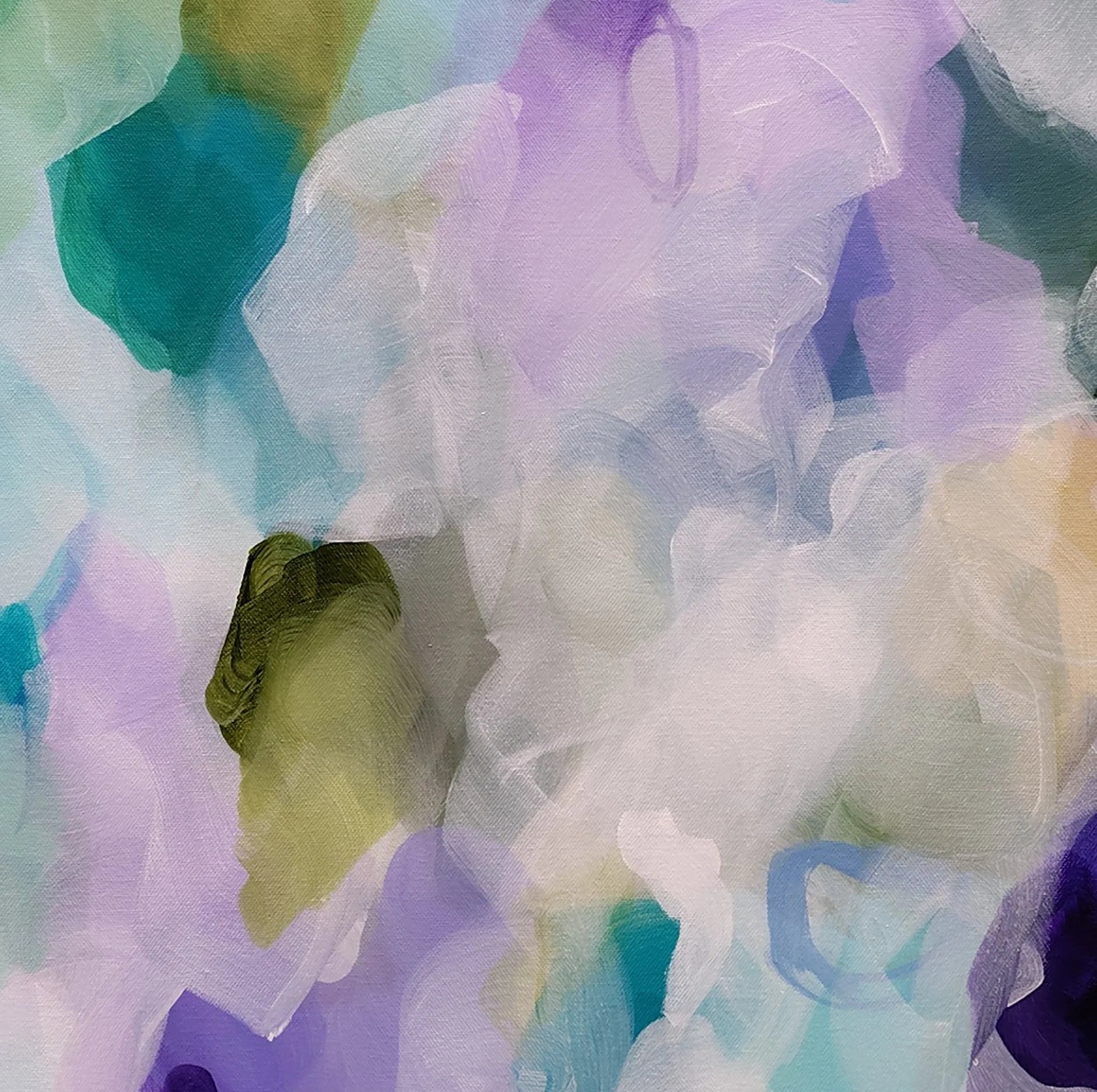 Colorful abstract painting with soft, flowing brushstrokes in pastel tones.