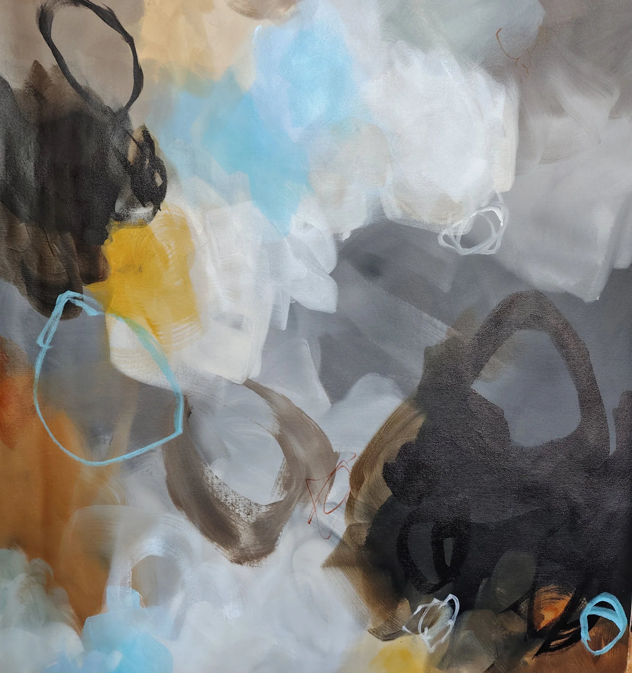 Abstract art with swirling colors and textures