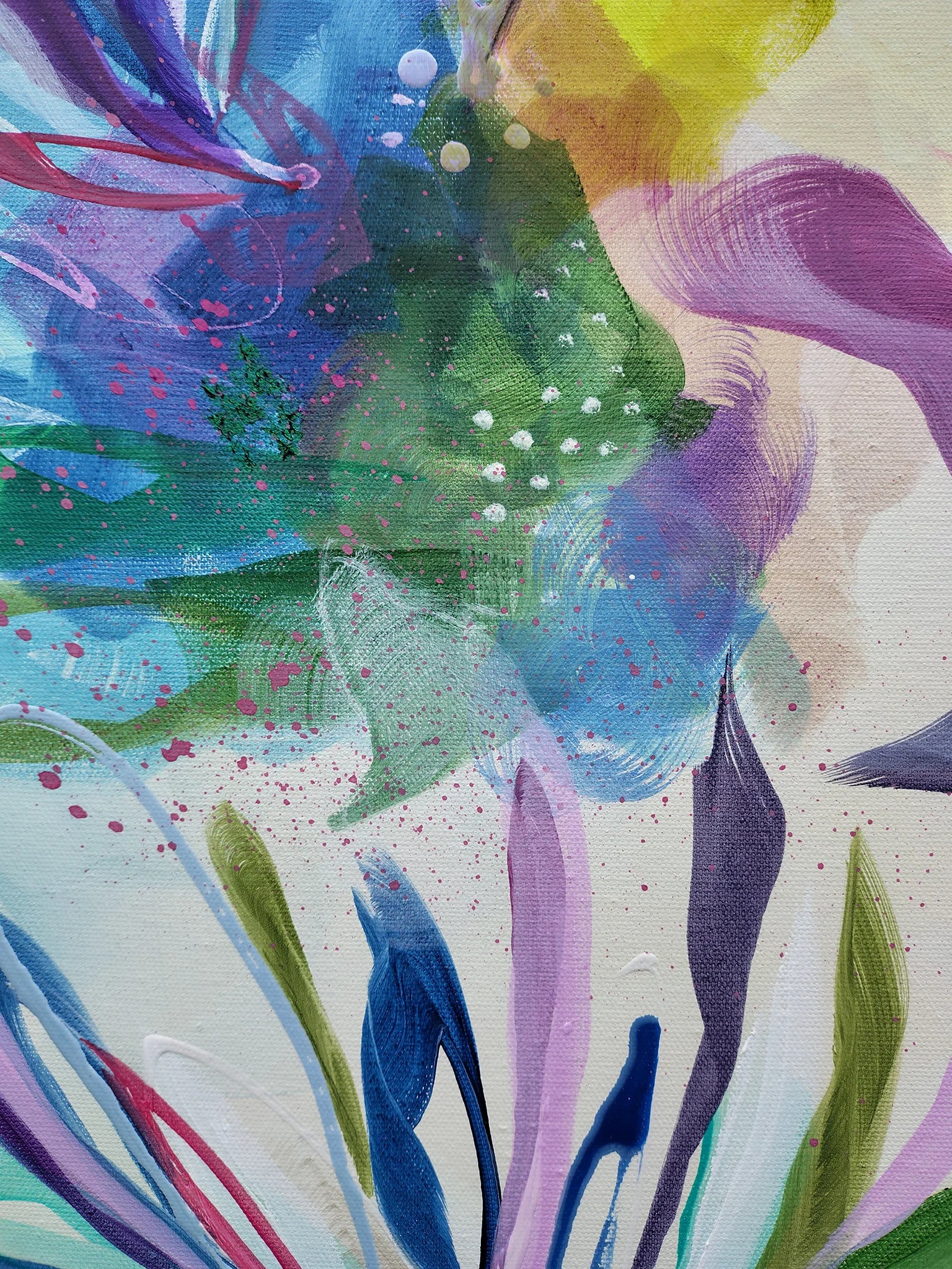 Abstract painting with vibrant colors on a textured surface