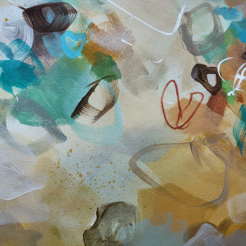 Abstract artwork with colorful brush strokes on a textured surface
