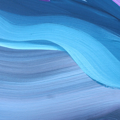 Abstract wavy pattern in shades of blue, cyan, and lavender with smooth layered brush-like curves.