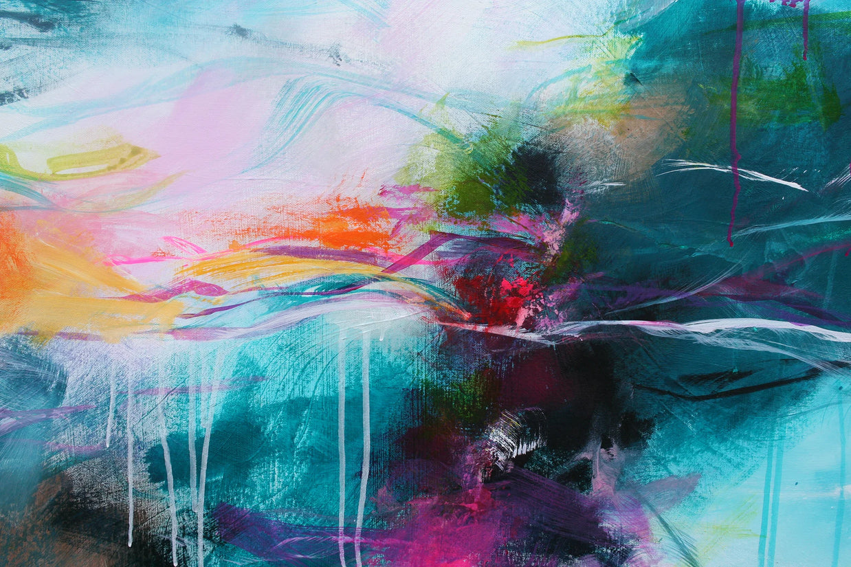 Abstract painting with vibrant colors and dynamic brush strokes