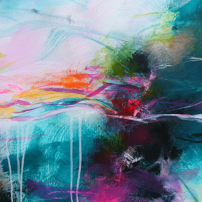 Abstract painting with vibrant colors and dynamic brush strokes