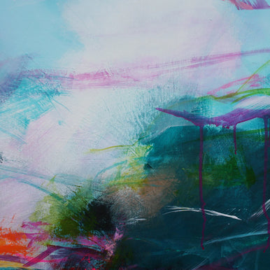 Abstract artwork with vibrant colors and brush strokes
