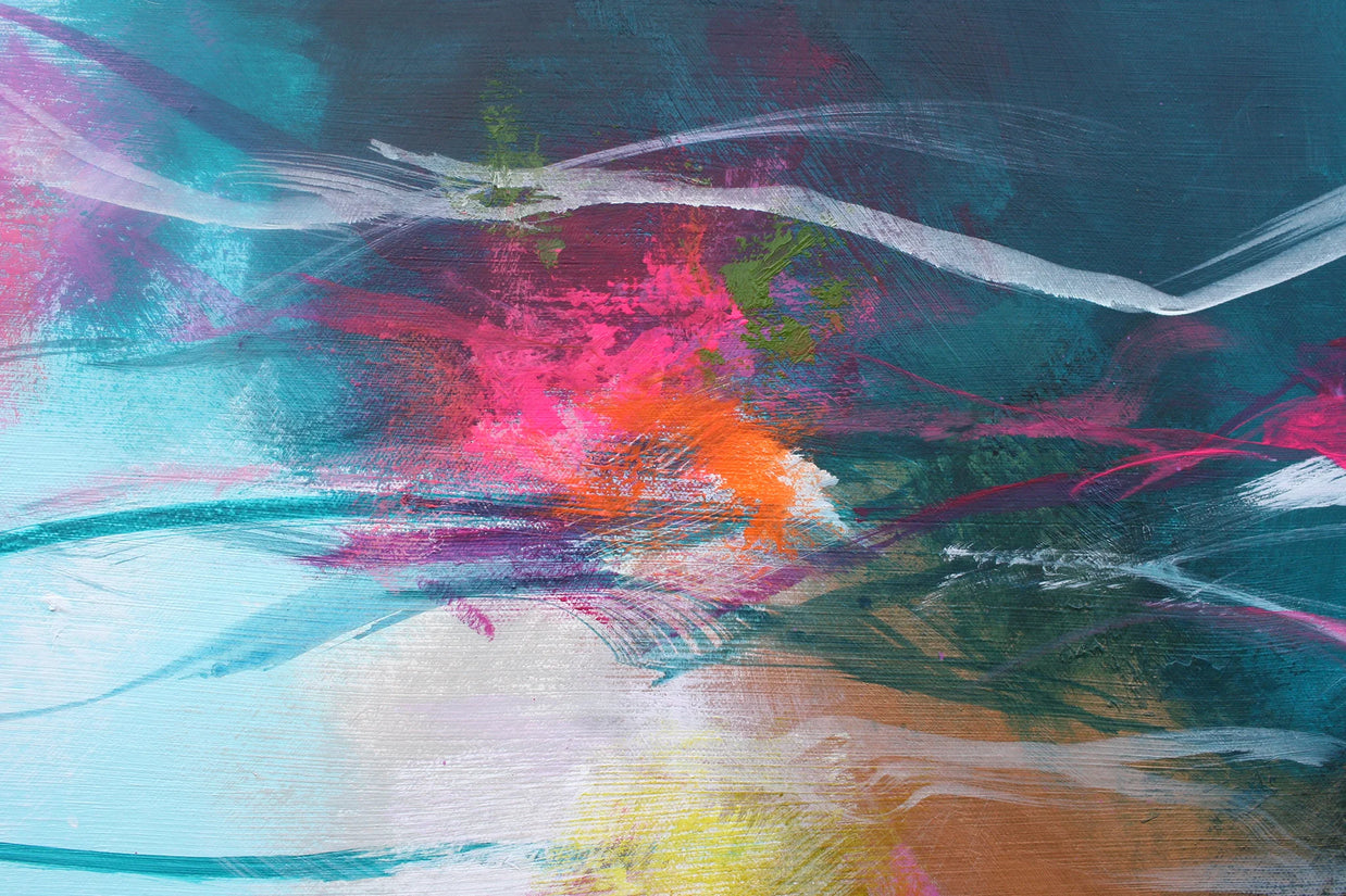 Abstract painting with vibrant colors on a dark background