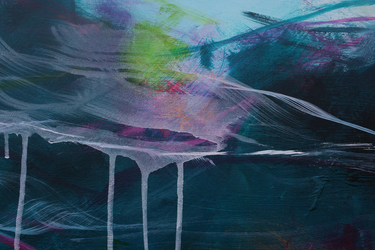 Abstract painting with colorful brush strokes on a dark background