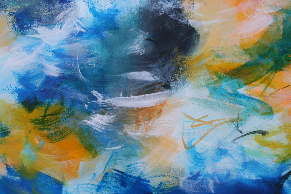 Abstract painting with vibrant colors on a dark background
