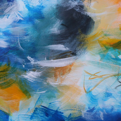 Abstract painting with vibrant colors on a dark background