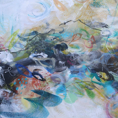 Abstract artwork with a mix of colors and textures