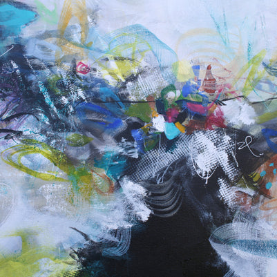 Abstract artwork with a mix of colors and textures
