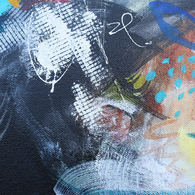 Abstract artwork with a mix of colors and textures