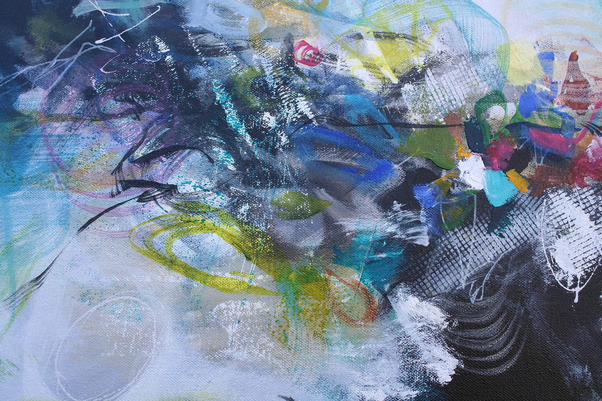 Abstract artwork with a mix of colors and textures
