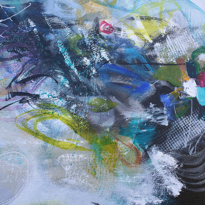 Abstract artwork with a mix of colors and textures