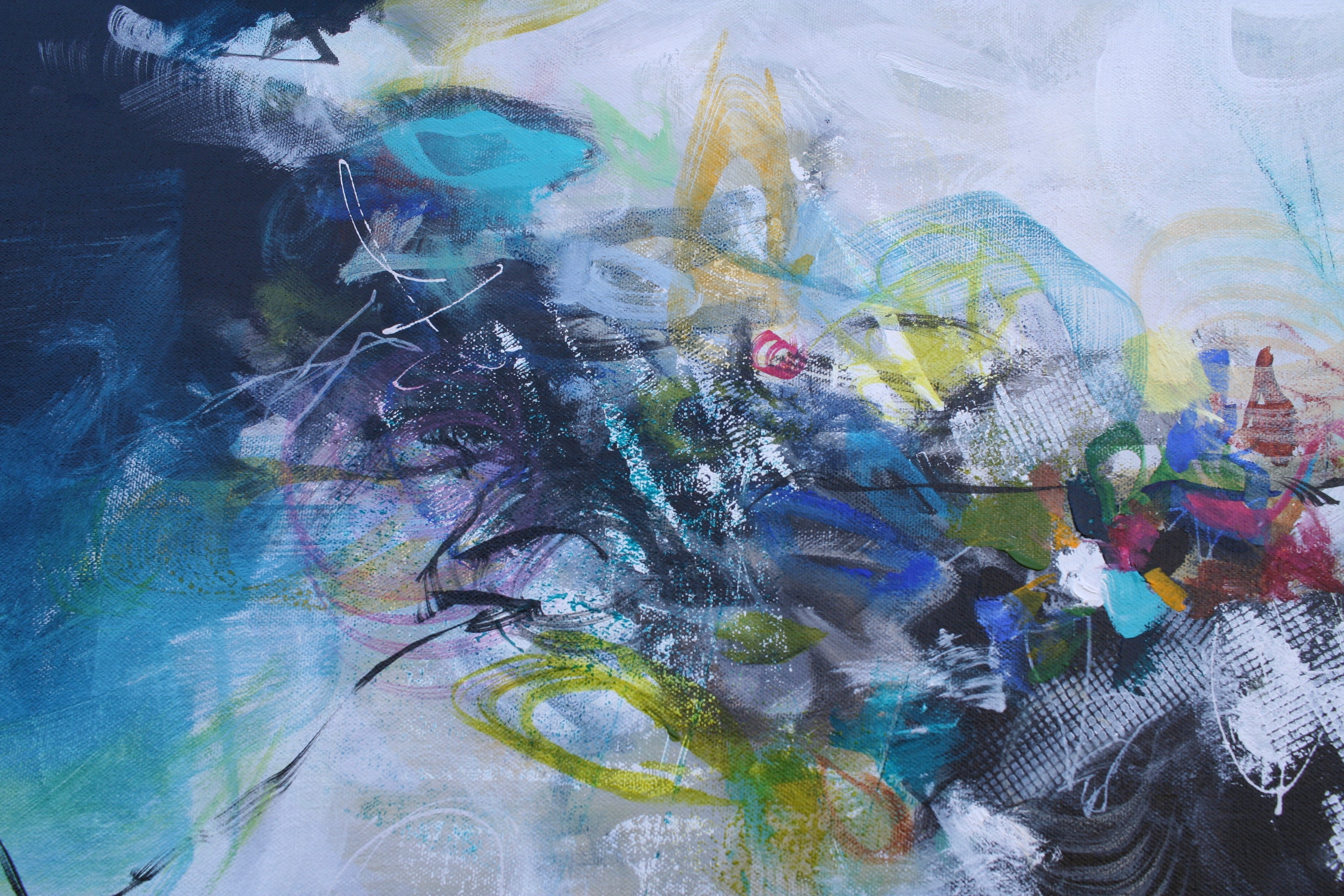 Abstract artwork with a mix of colors on a textured surface