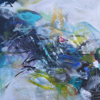 Abstract artwork with a mix of colors on a textured surface