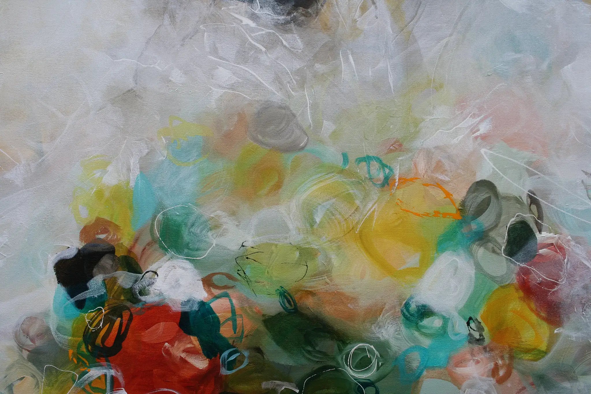 Abstract art with colorful shapes and textures on a white background