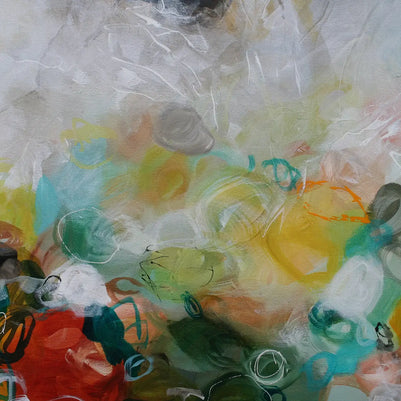 Abstract art with colorful shapes and textures on a white background