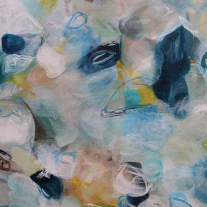 Abstract artwork with a mix of blue, green, and white colors.