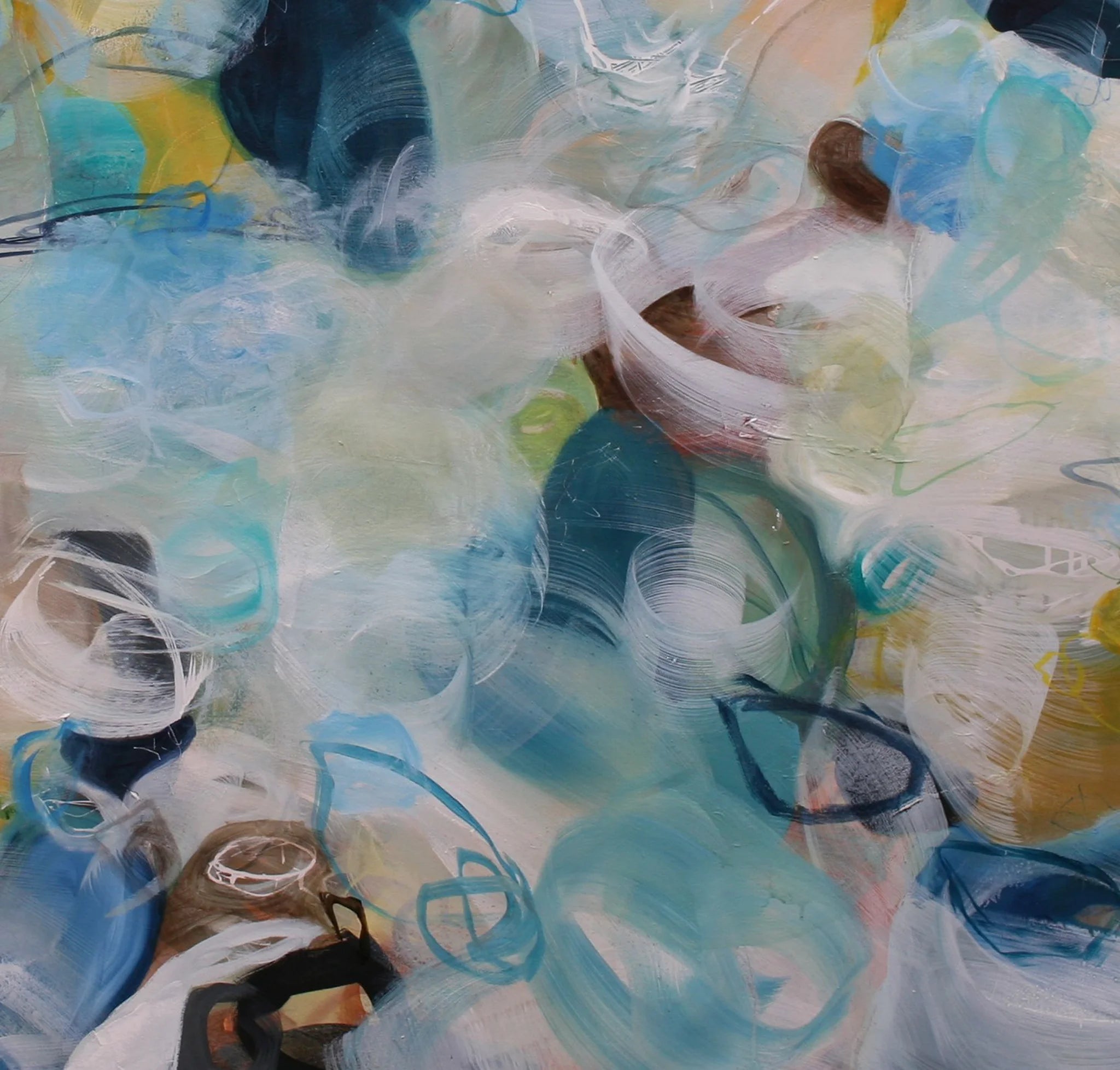 Abstract painting with swirling colors and textures
