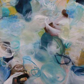 Abstract painting with swirling colors and textures