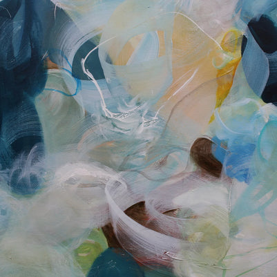 Abstract art with blue, green, and yellow colors