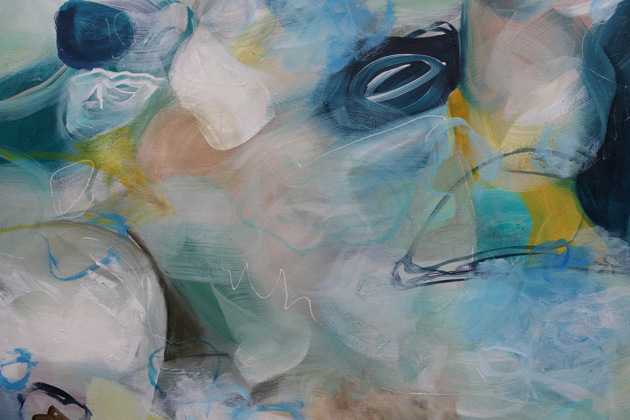 Abstract art with blue, white, and yellow colors