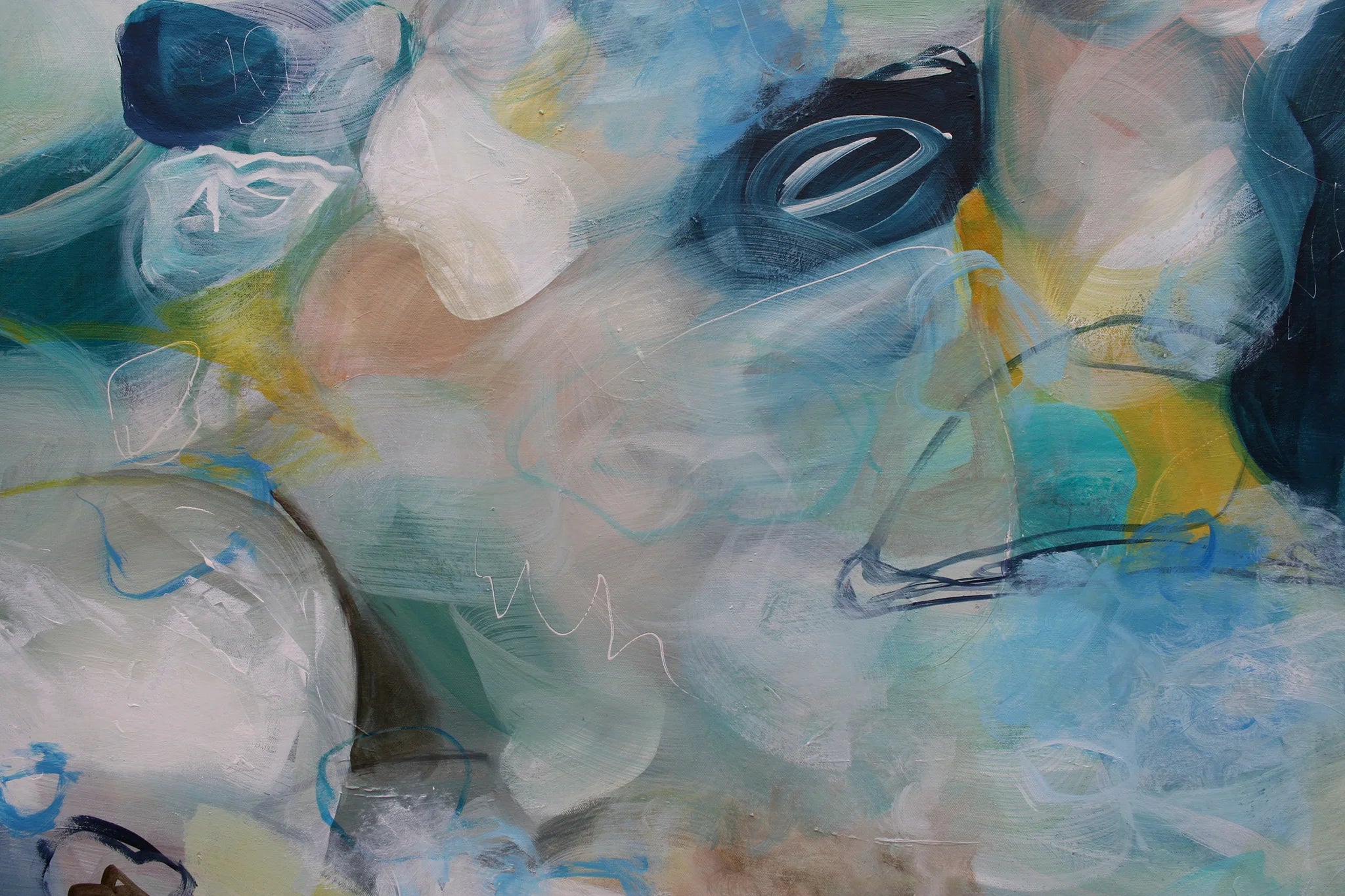 Abstract art with blue, white, and yellow colors