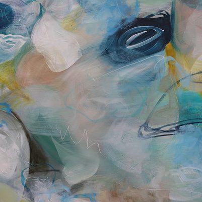 Abstract art with blue, white, and yellow colors