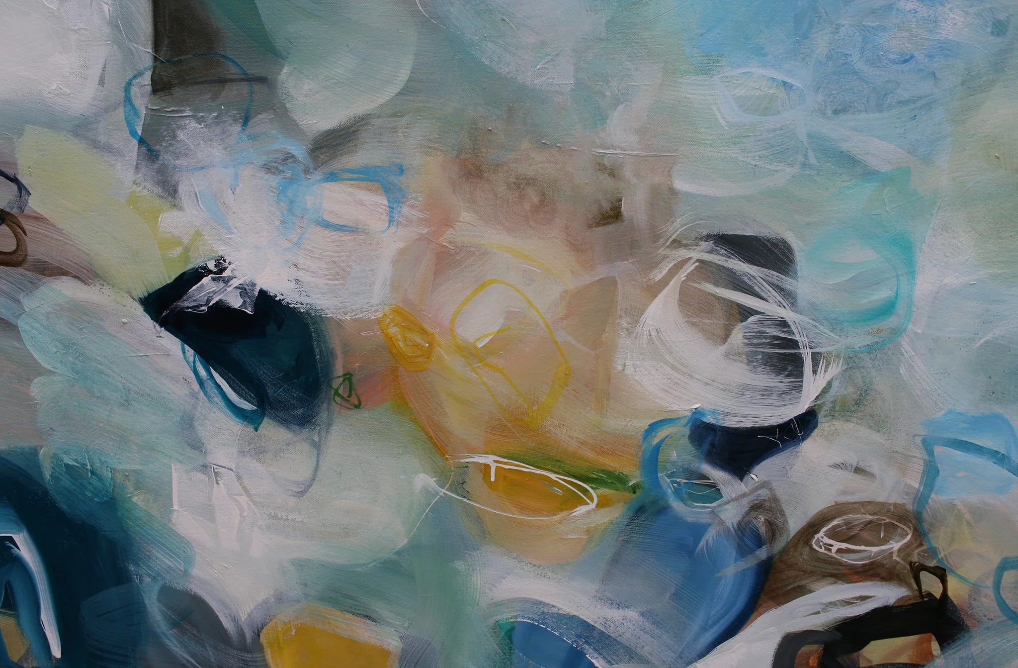 Abstract artwork with a mix of colors and textures