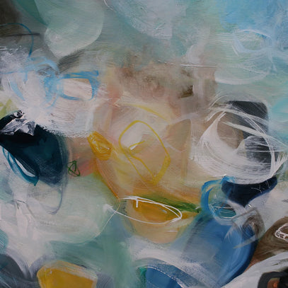 Abstract artwork with a mix of colors and textures