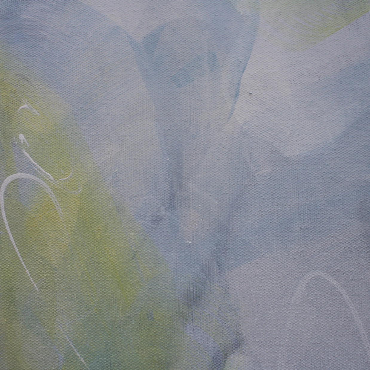 Colourful blue yellow white and grey four panel abstract painting