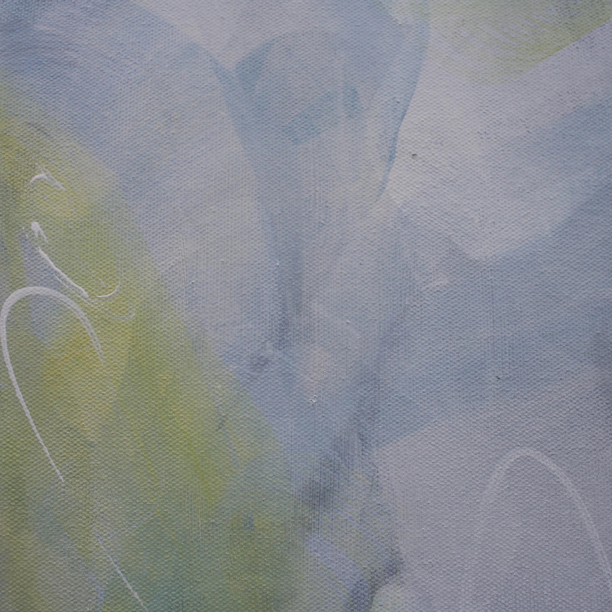 Colourful blue yellow white and grey four panel abstract painting