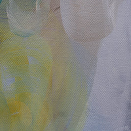 Colourful blue yellow white and gray four panel abstract painting