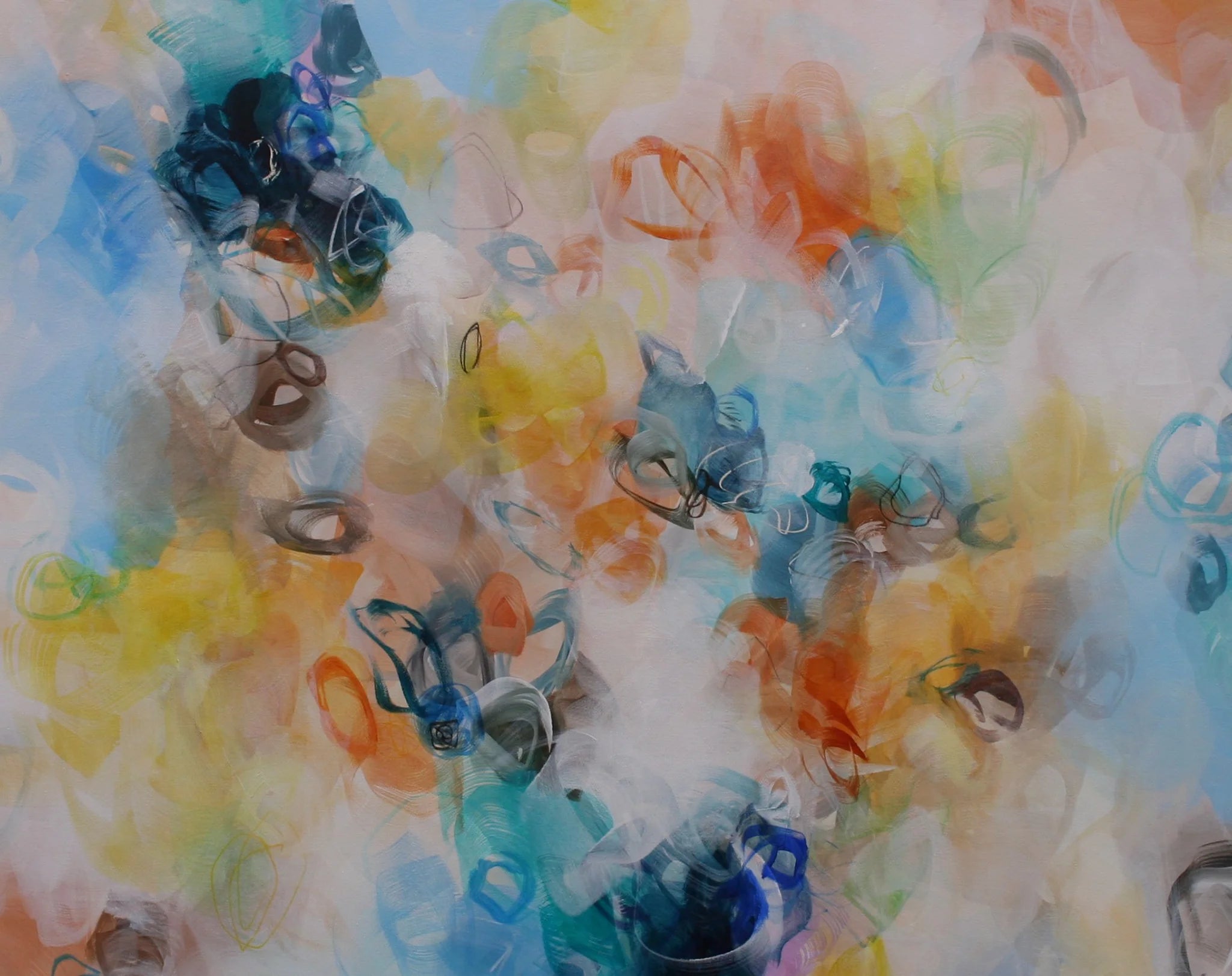 Colorful abstract pattern with multicolored circles on a white background