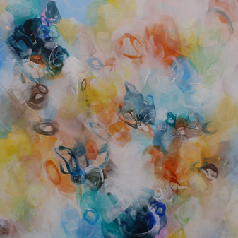 Colorful abstract pattern with multicolored circles on a white background