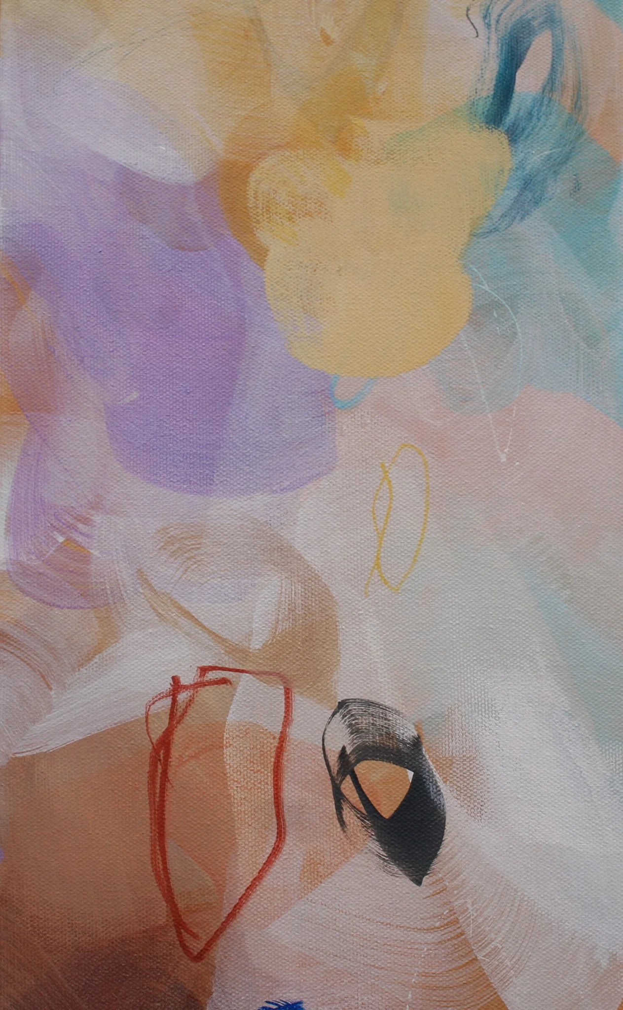 Abstract artwork with colorful brush strokes on a textured surface