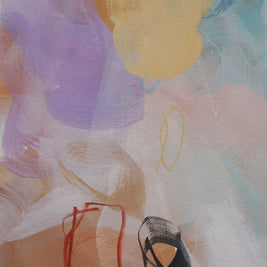 Abstract artwork with colorful brush strokes on a textured surface