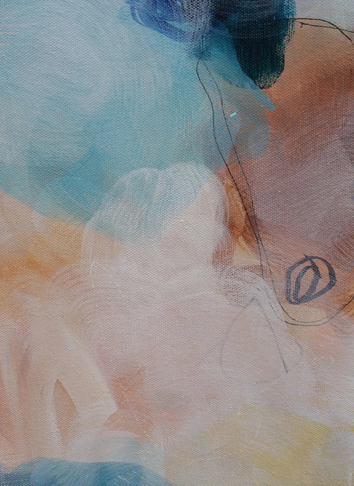 Abstract art with soft pastel colors and a delicate flower.
