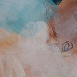 Abstract art with soft pastel colors and a delicate flower.