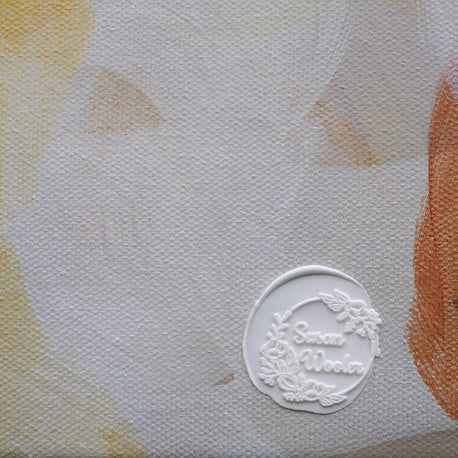 Product packaging with a brand logo on a colorful background