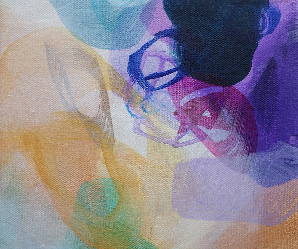 Abstract artwork with colorful brush strokes on a textured surface