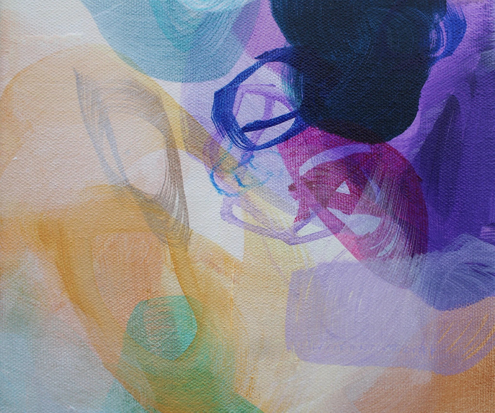 Abstract artwork with colorful brush strokes on a textured surface