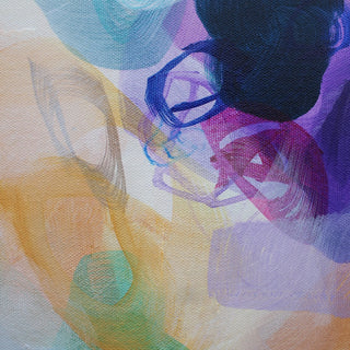 Abstract artwork with colorful brush strokes on a textured surface