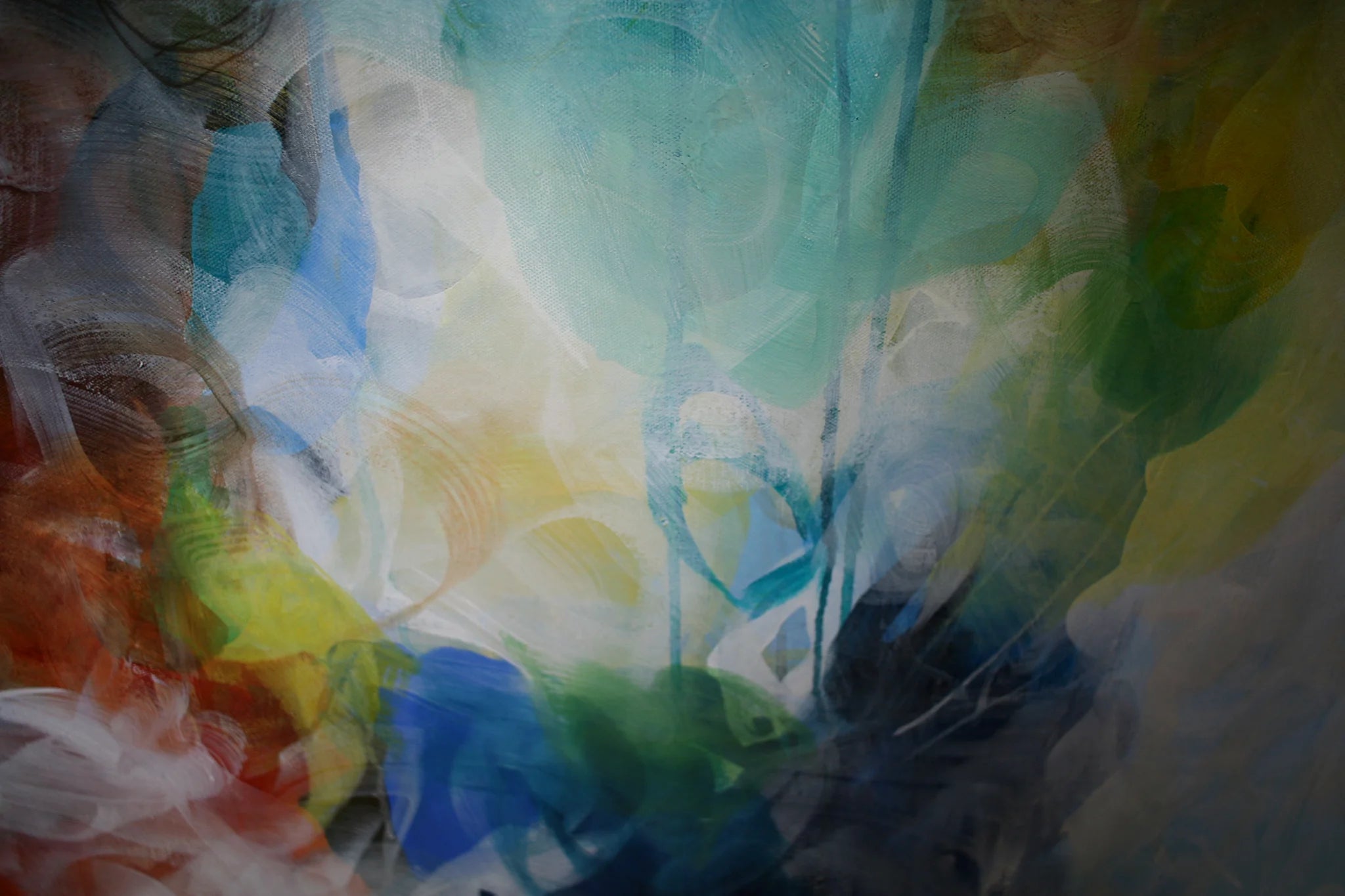 Abstract painting with a mix of colors on a textured surface