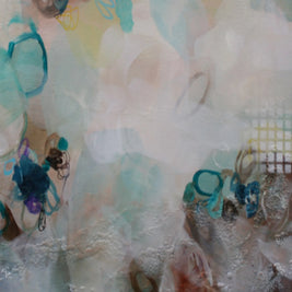 Close-up of modern abstract Paintingd surface with floral and abstract patterns